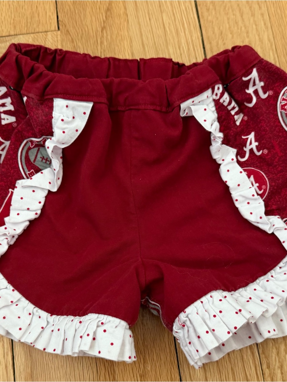 Girls' Crimson Ruffle Shorts with Dotted Trim